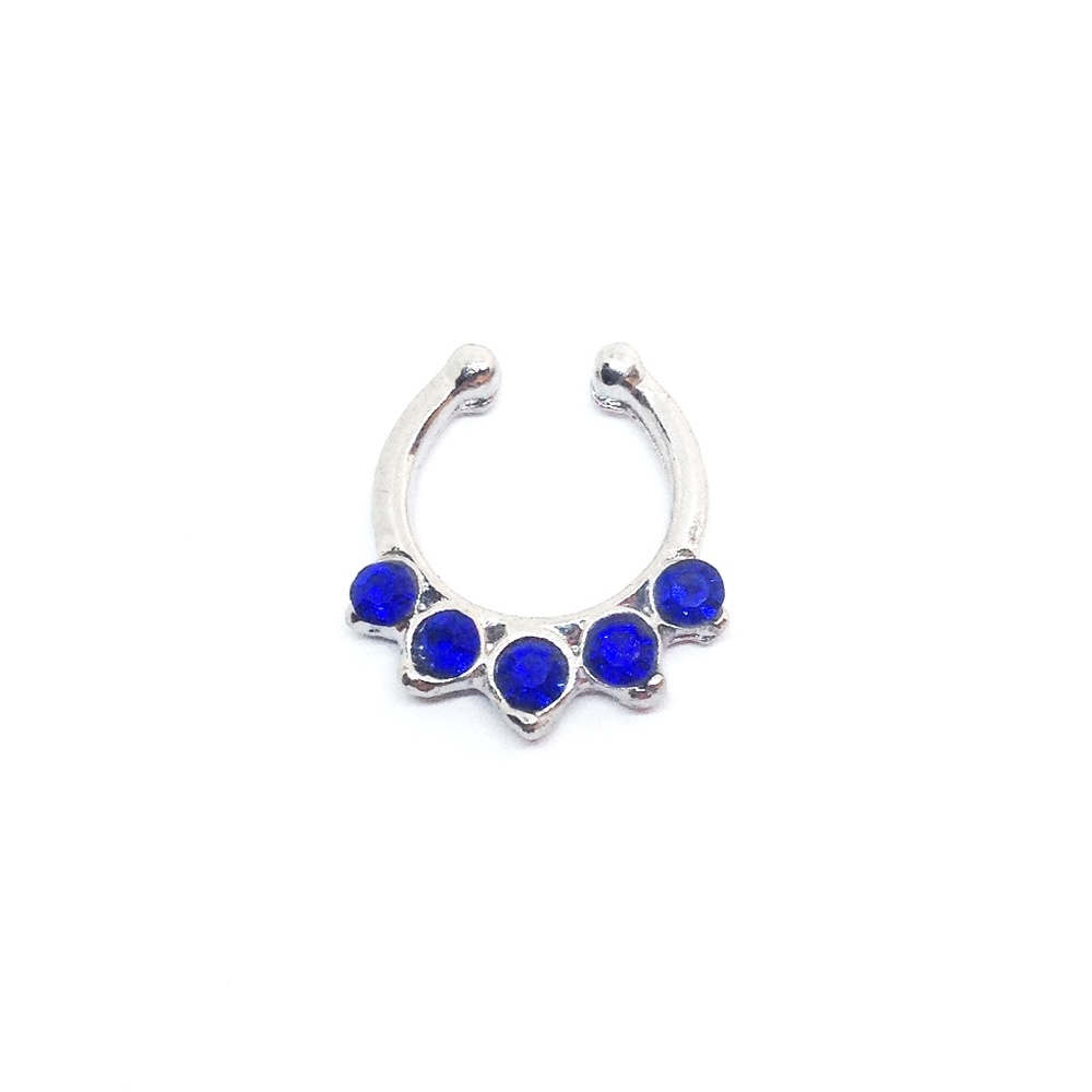 Faux Septum Ring in Silver tone + Jewels